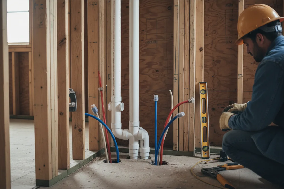 Drain and supply rough-in during Sump Pump Repair in Weiser